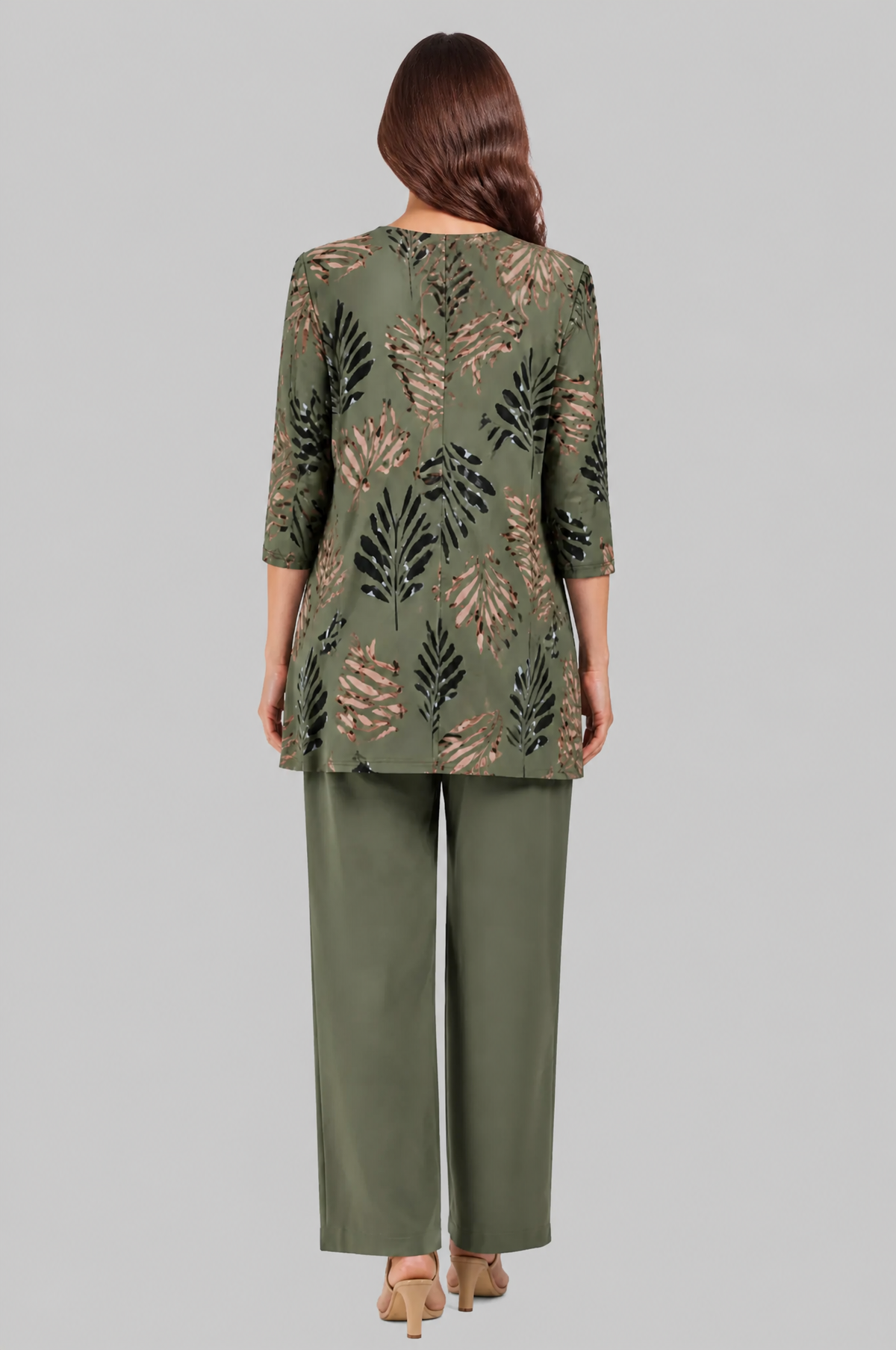 Three Piece Leaf Print Jacket, Top & Trouser Set Noor Laurent