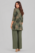 Three Piece Leaf Print Jacket, Top & Trouser Set Noor Laurent