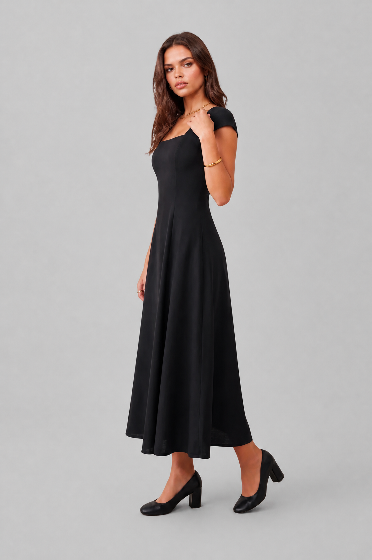 Square Neck A Line Midi Dress Audrey Calvero