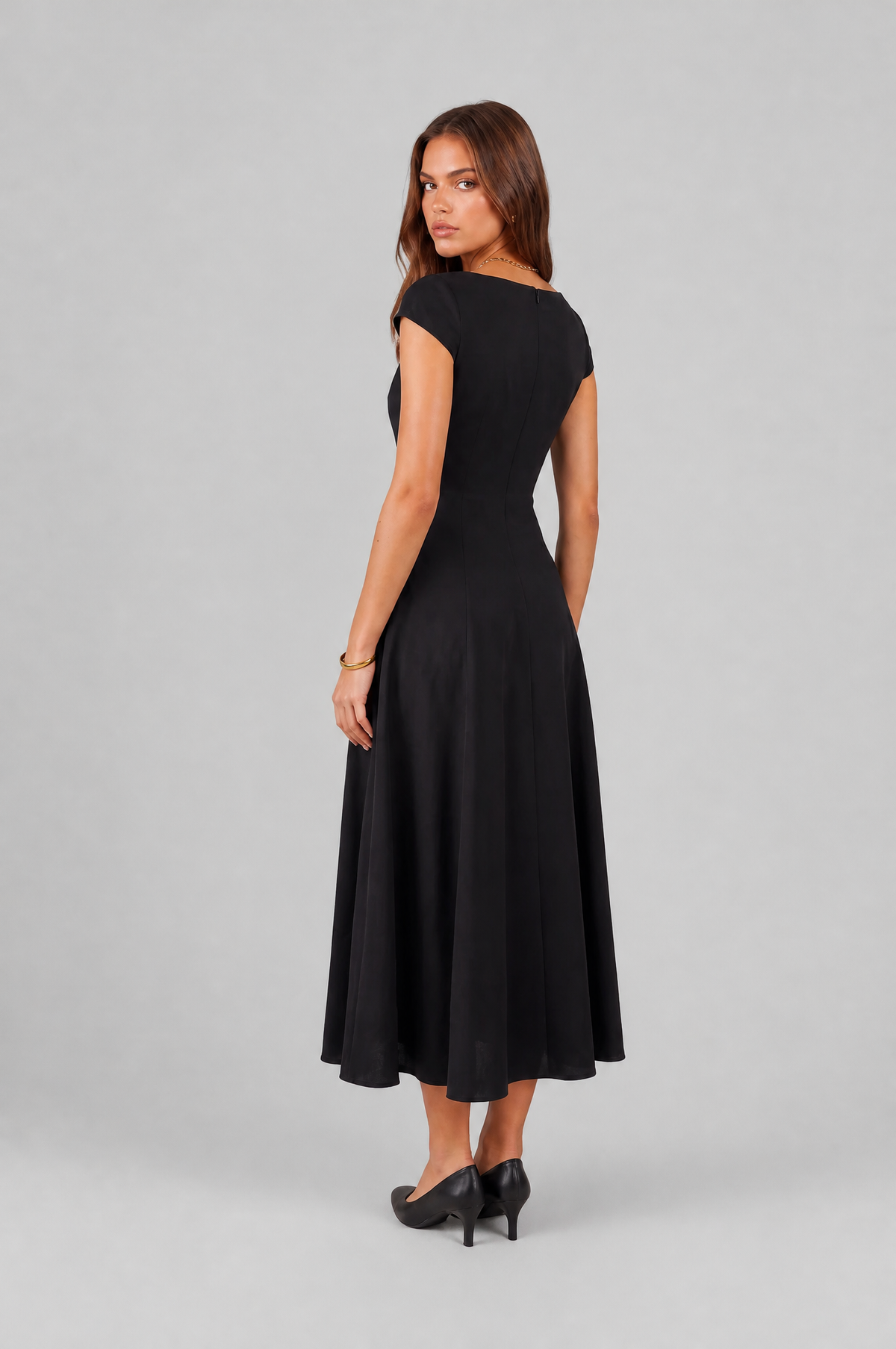 Square Neck A Line Midi Dress Audrey Calvero