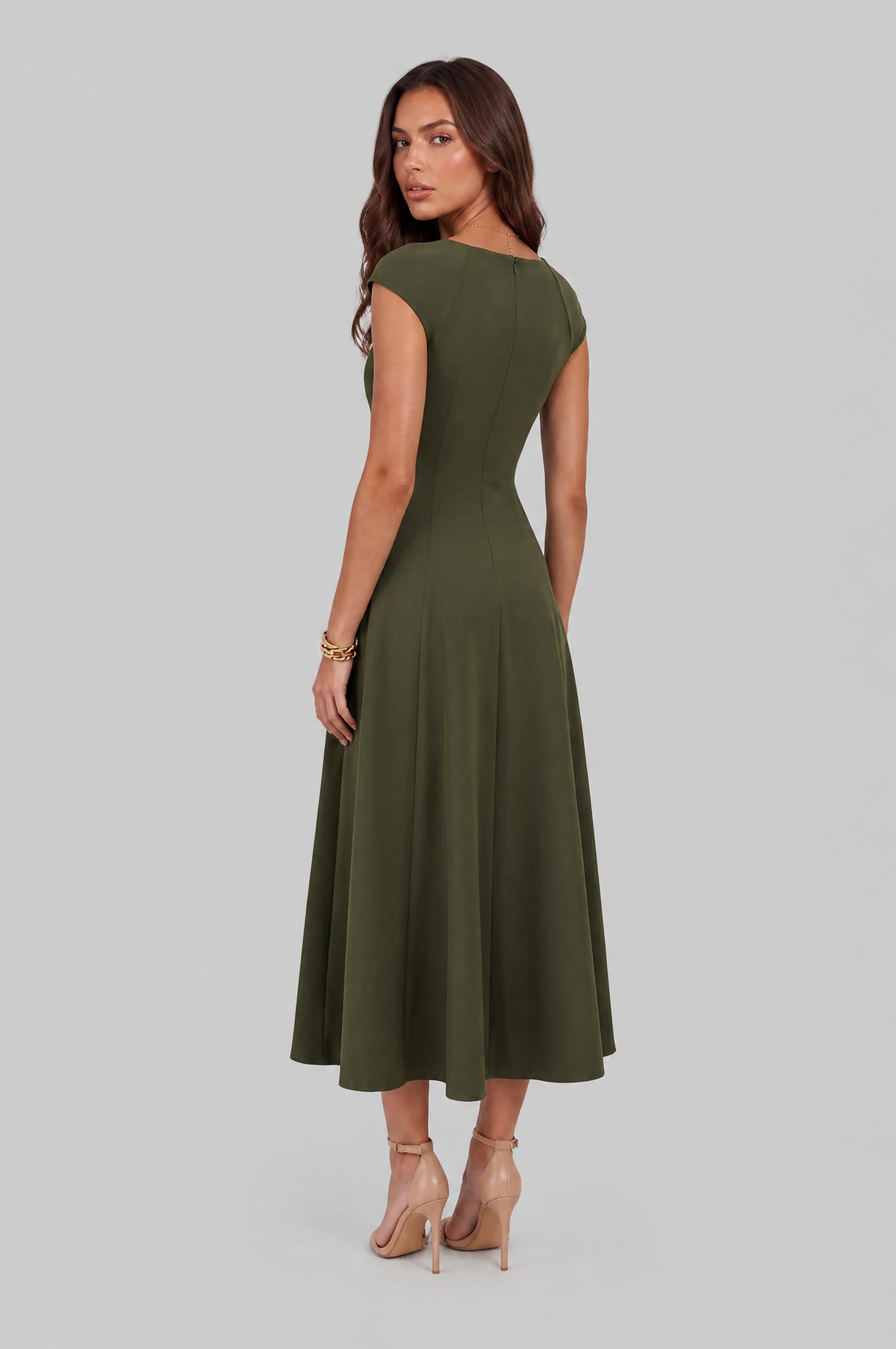 Square Neck A Line Midi Dress Audrey Calvero