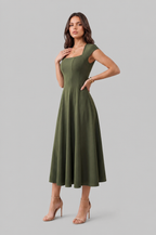 Square Neck A Line Midi Dress Audrey Calvero