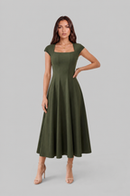 Square Neck A Line Midi Dress Audrey Calvero