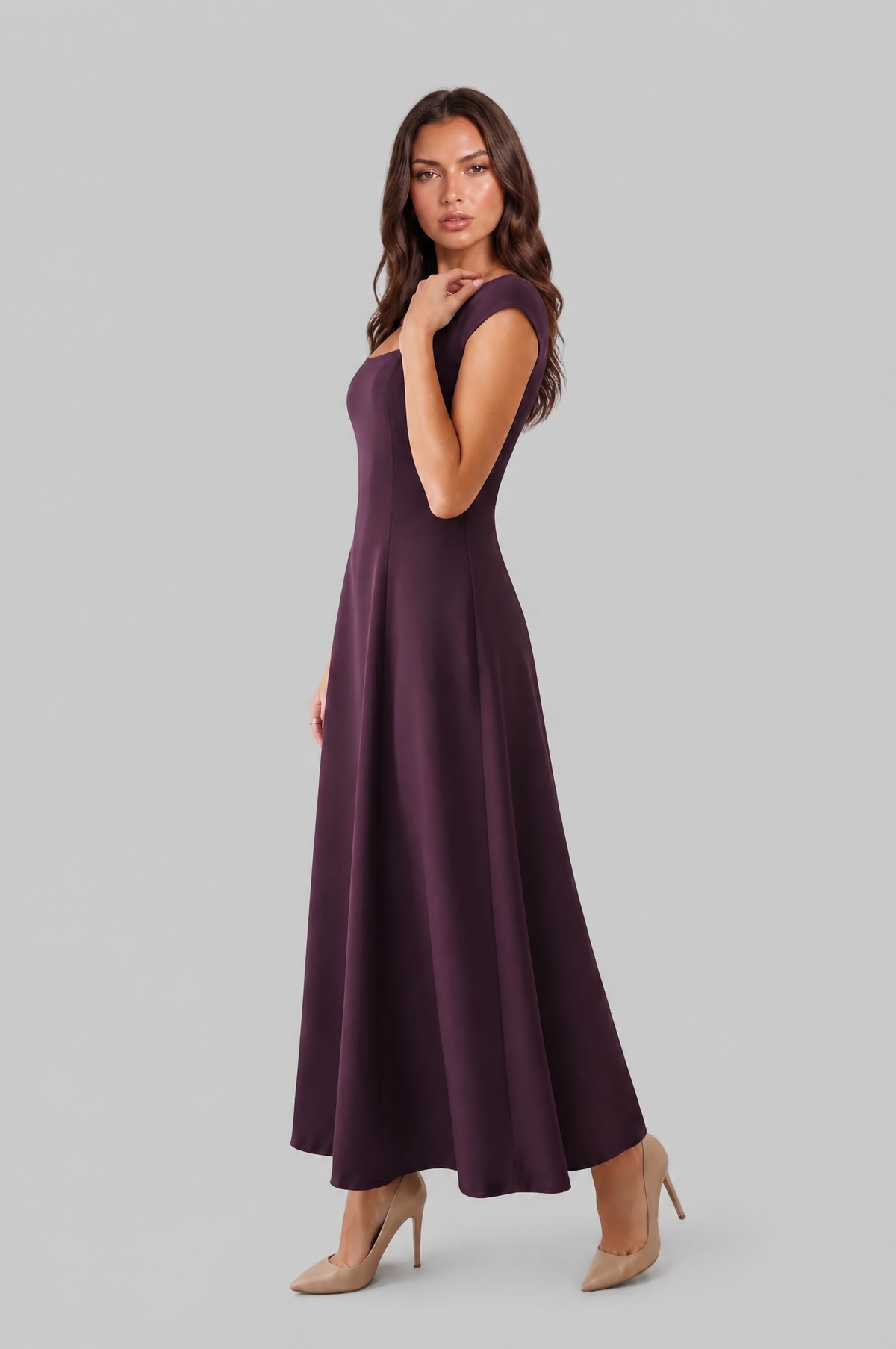 Square Neck A Line Midi Dress Audrey Calvero