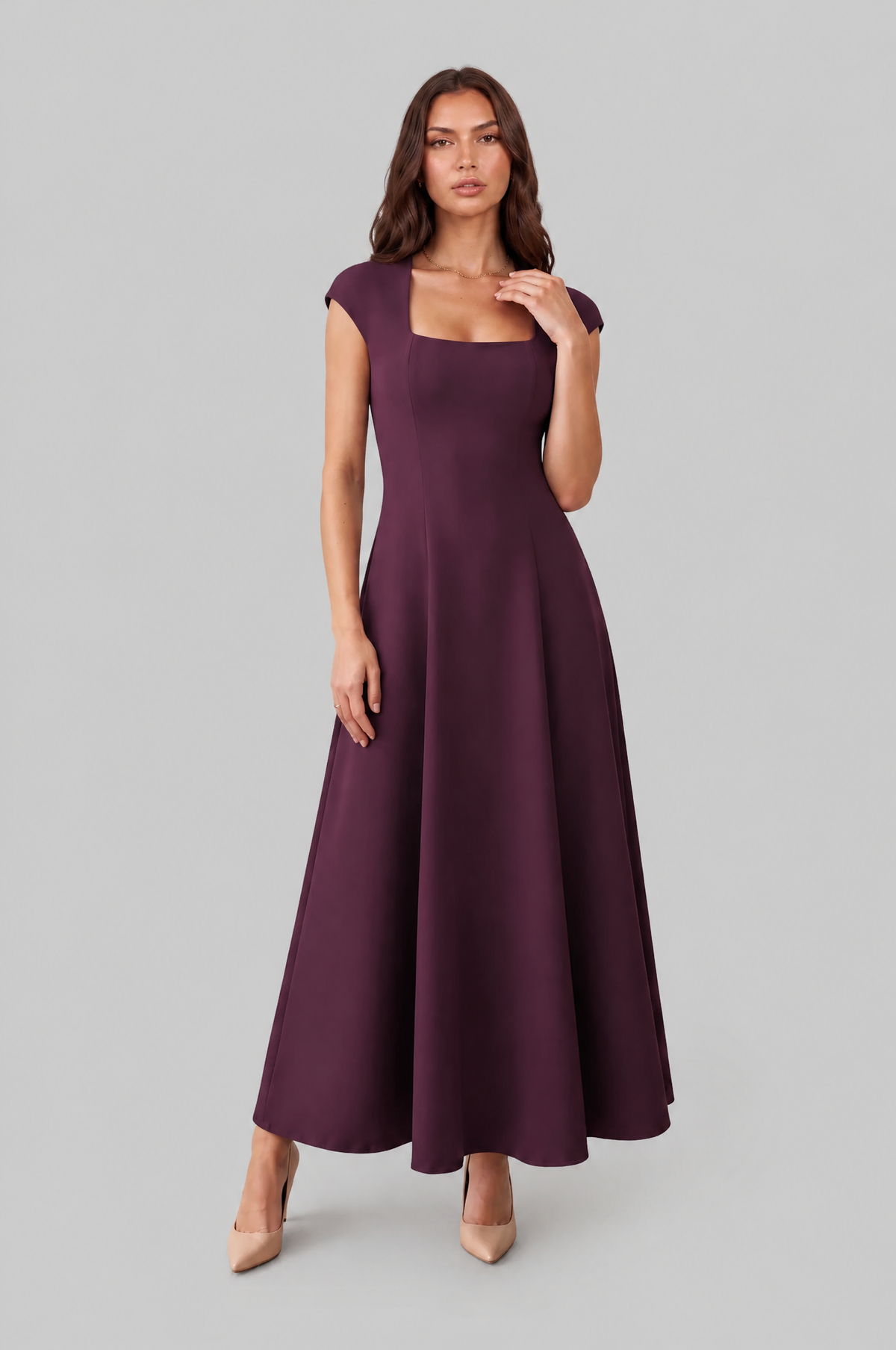 Square Neck A Line Midi Dress Audrey Calvero