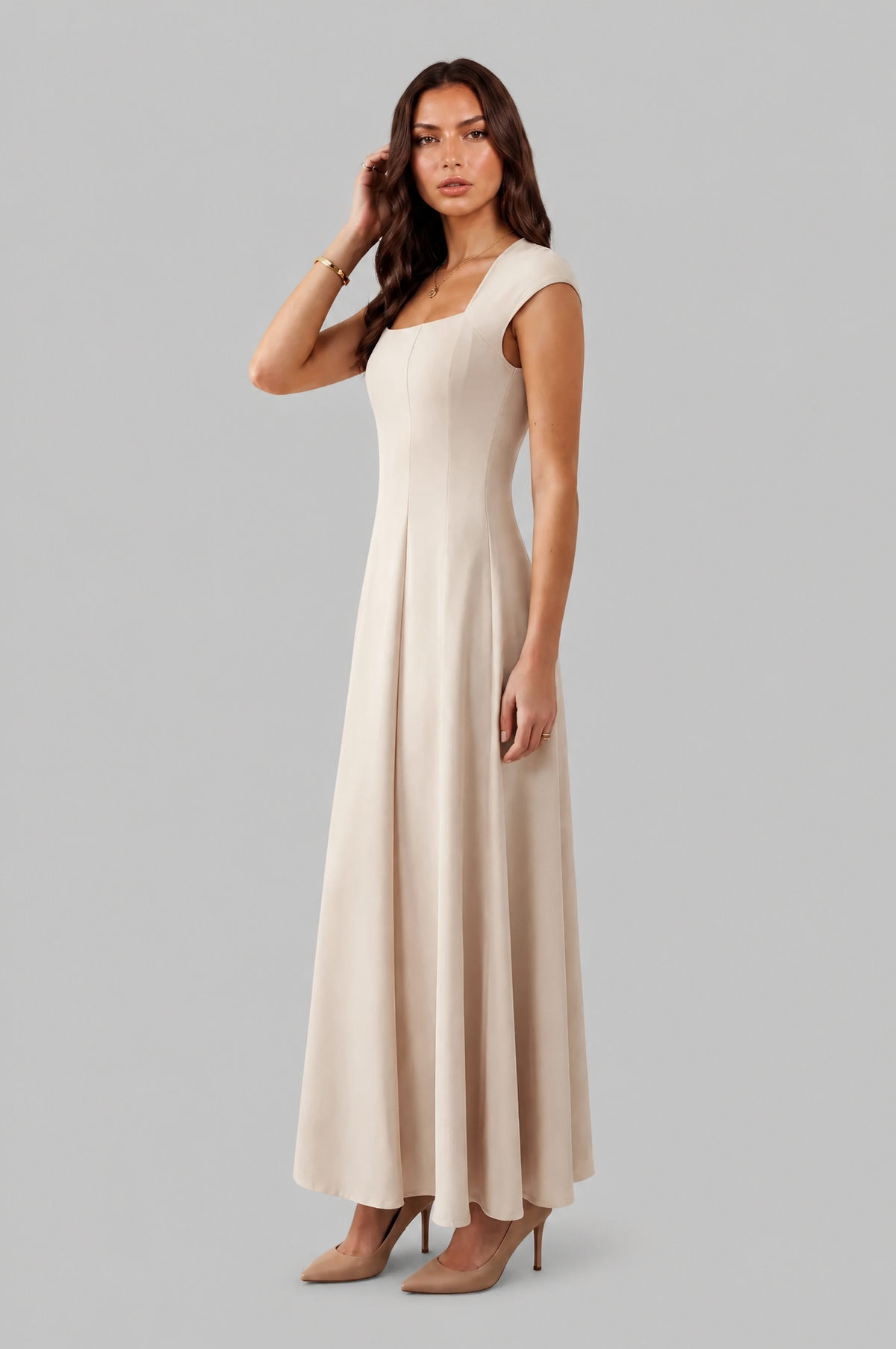 Square Neck A Line Midi Dress Audrey Calvero