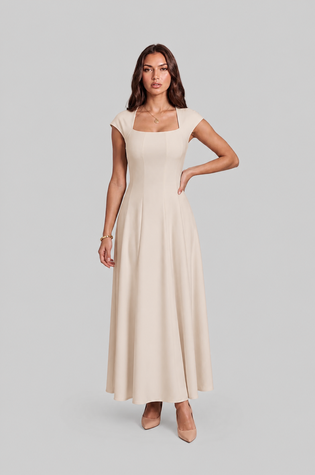 Square Neck A Line Midi Dress Audrey Calvero