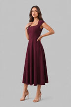 Square Neck A Line Midi Dress Audrey Calvero