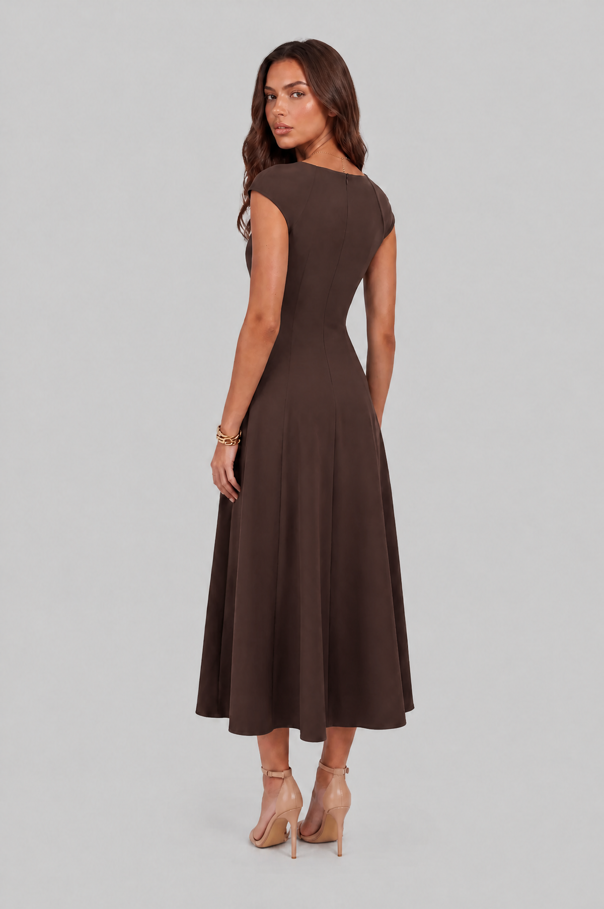 Square Neck A Line Midi Dress Audrey Calvero