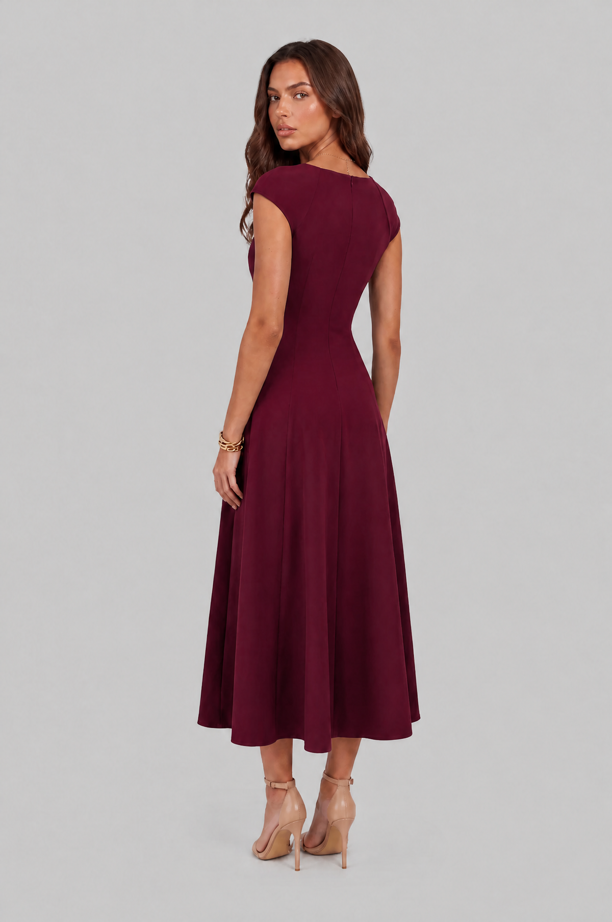 Square Neck A Line Midi Dress Audrey Calvero