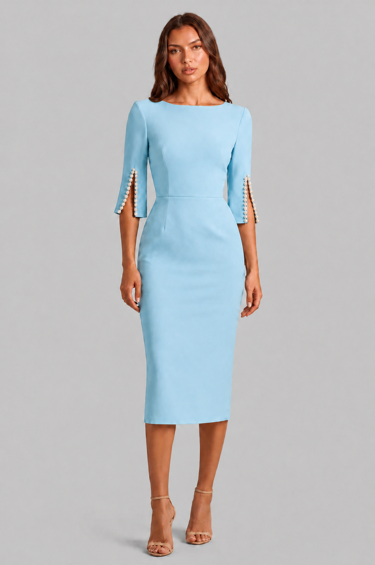 Pencil Midi Dress with Pearl Sleeves Audrey Calvero