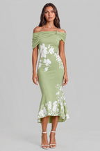 Floral Off Shoulder Midi Dress with Fishtail Hem Audrey Calvero