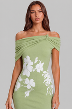 Floral Off Shoulder Midi Dress with Fishtail Hem Audrey Calvero
