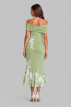 Floral Off Shoulder Midi Dress with Fishtail Hem Audrey Calvero
