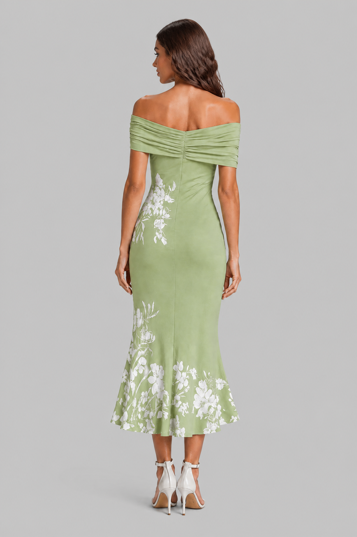 Floral Off Shoulder Midi Dress with Fishtail Hem Audrey Calvero