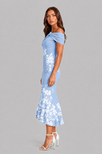 Floral Off Shoulder Midi Dress with Fishtail Hem Audrey Calvero
