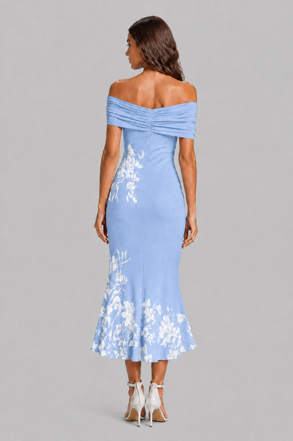 Floral Off Shoulder Midi Dress with Fishtail Hem Audrey Calvero