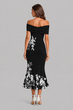 Floral Off Shoulder Midi Dress with Fishtail Hem Audrey Calvero