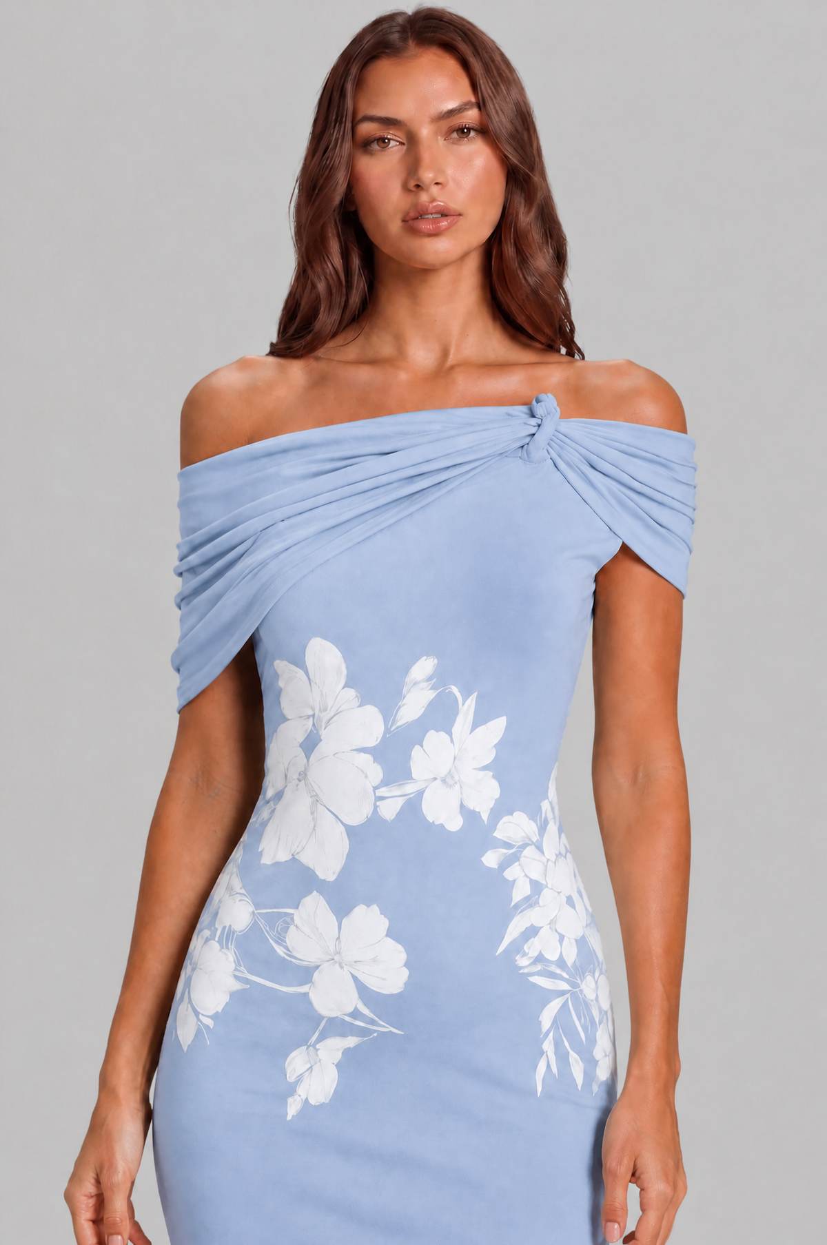Floral Off Shoulder Midi Dress with Fishtail Hem Audrey Calvero