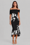 Floral Off Shoulder Midi Dress with Fishtail Hem Audrey Calvero