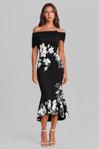 Floral Off Shoulder Midi Dress with Fishtail Hem Audrey Calvero
