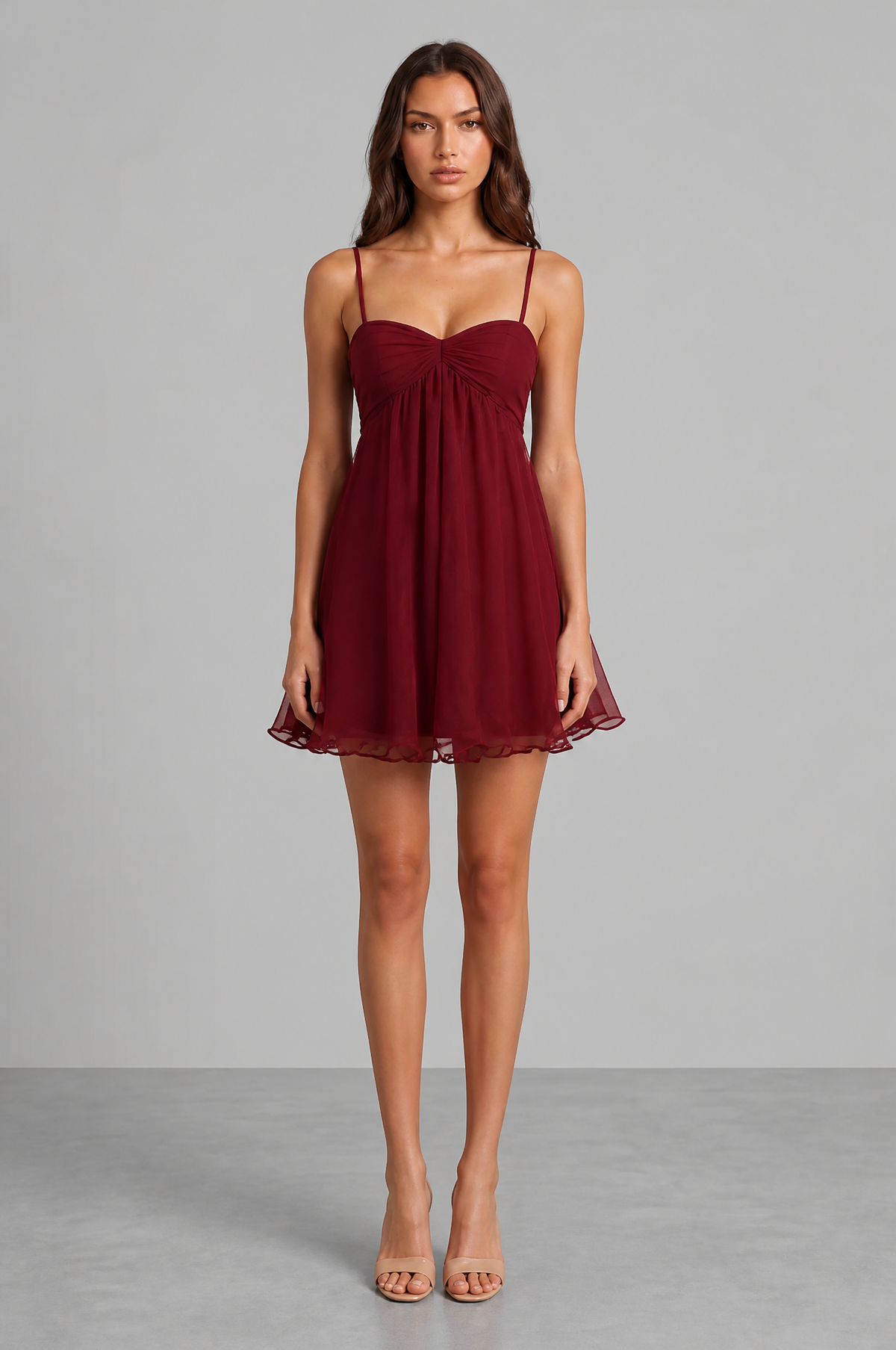 Chiffon Mini Dress with Ruffle Hem Noor Laurent