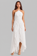 Pleated Ruffle Halter Neck Dress with High Low Hem Audrey Calvero