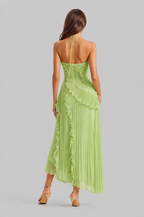 Pleated Ruffle Halter Neck Dress with High Low Hem Audrey Calvero