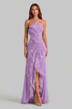 Pleated Ruffle Halter Neck Dress with High Low Hem Audrey Calvero
