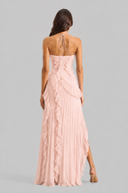 Pleated Ruffle Halter Neck Dress with High Low Hem Audrey Calvero