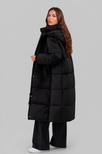 Long Hooded Puffer Coat with Pockets Audrey Calvero