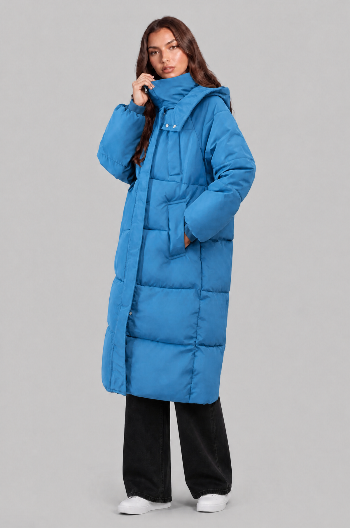 Long Hooded Puffer Coat with Pockets Audrey Calvero