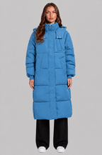 Long Hooded Puffer Coat with Pockets Audrey Calvero