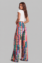 High Waisted Wide Leg Jeans with Geometric Print Audrey Calvero