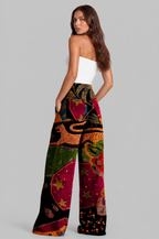 High Waisted Wide Leg Jeans with Patchwork Print Audrey Calvero