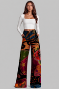 High Waisted Wide Leg Jeans with Patchwork Print Audrey Calvero