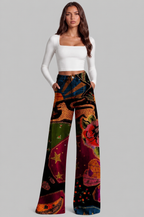 High Waisted Wide Leg Jeans with Patchwork Print Audrey Calvero