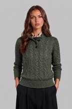 Cable Knit Jumper with Button Neck Audrey Calvero