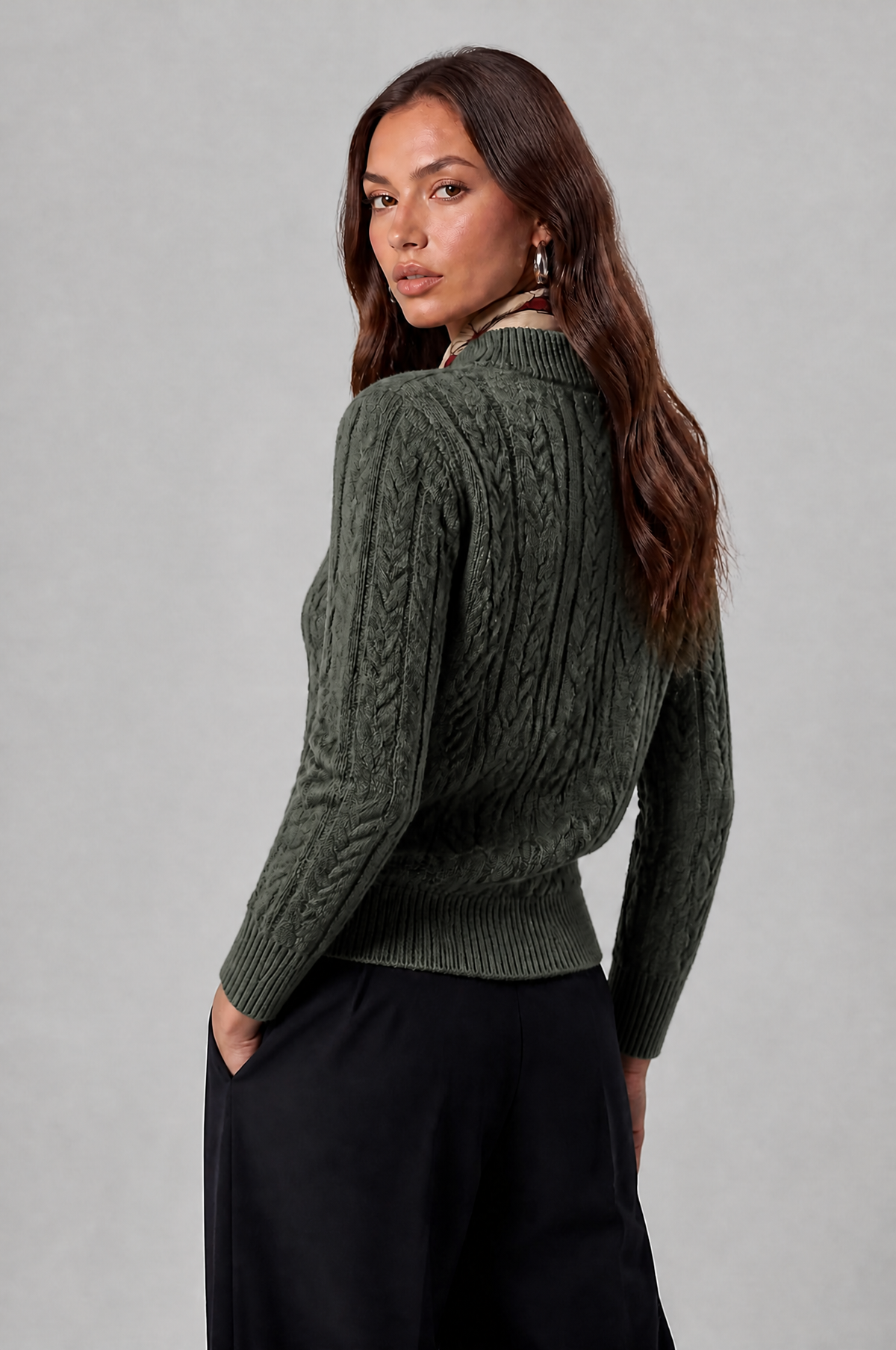 Cable Knit Jumper with Button Neck Audrey Calvero