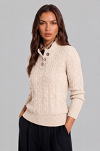Cable Knit Jumper with Button Neck Audrey Calvero