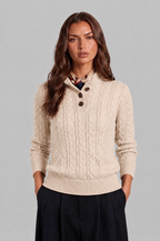 Cable Knit Jumper with Button Neck Audrey Calvero