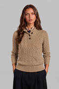 Cable Knit Jumper with Button Neck Audrey Calvero