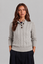 Cable Knit Jumper with Button Neck Audrey Calvero