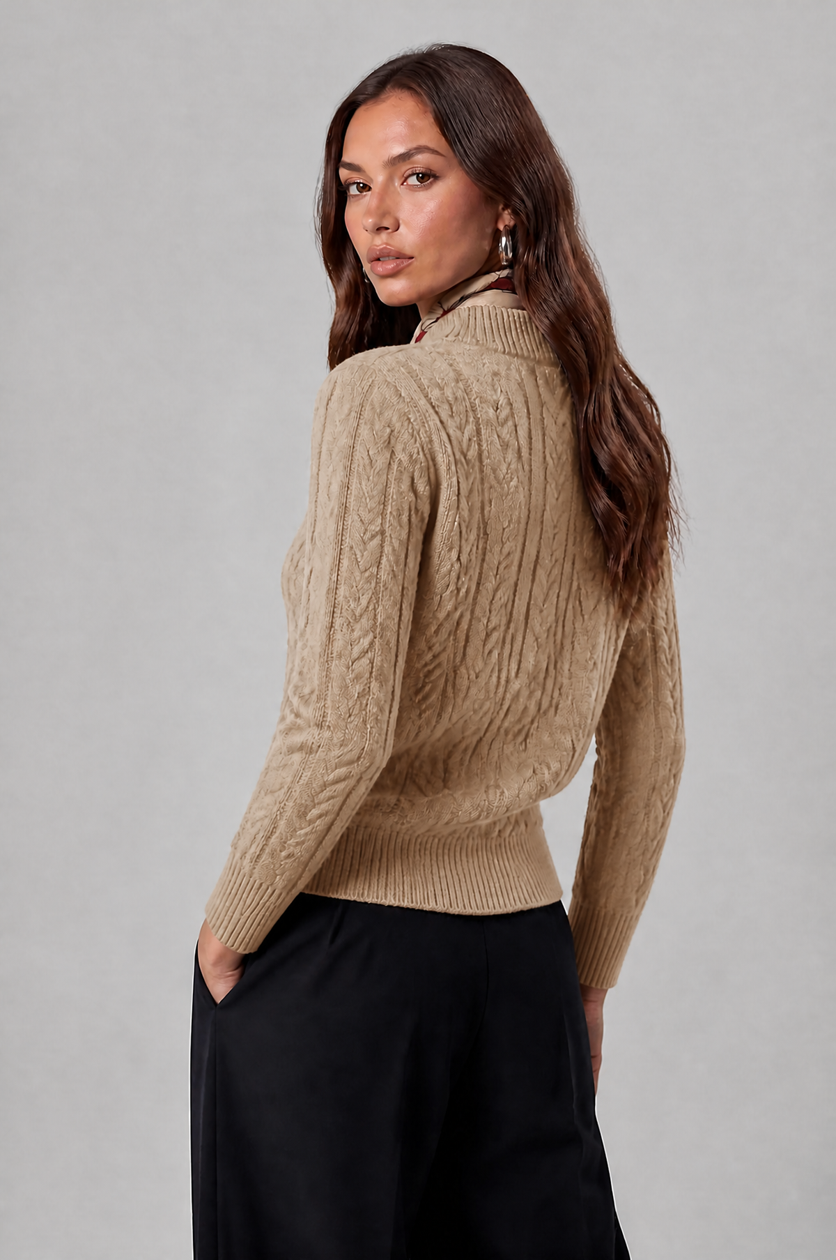 Cable Knit Jumper with Button Neck Audrey Calvero