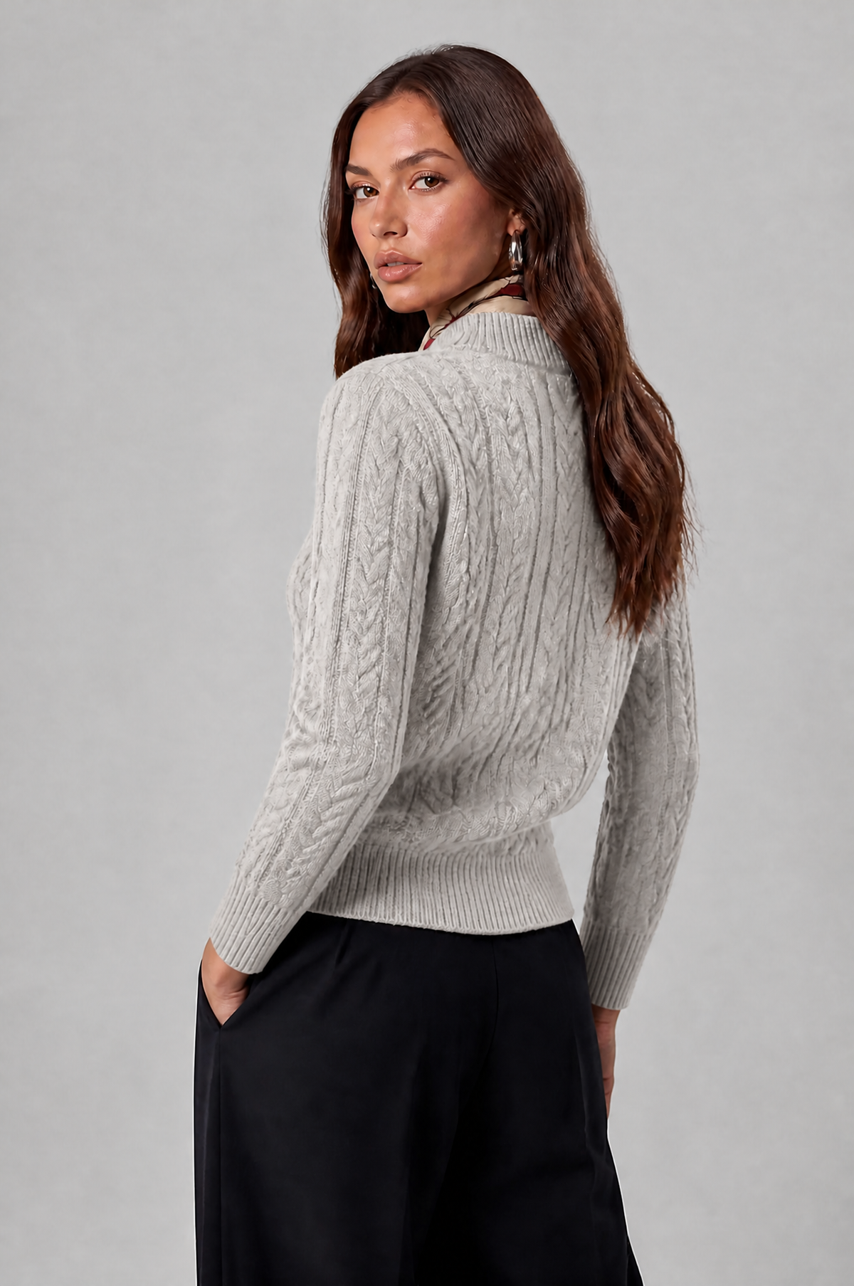 Cable Knit Jumper with Button Neck Audrey Calvero
