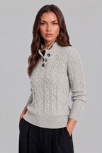 Cable Knit Jumper with Button Neck Audrey Calvero