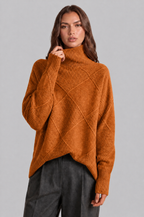 Oversized Roll Neck Jumper with Diamond Knit Audrey Calvero