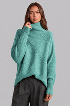 Oversized Roll Neck Jumper with Diamond Knit Audrey Calvero